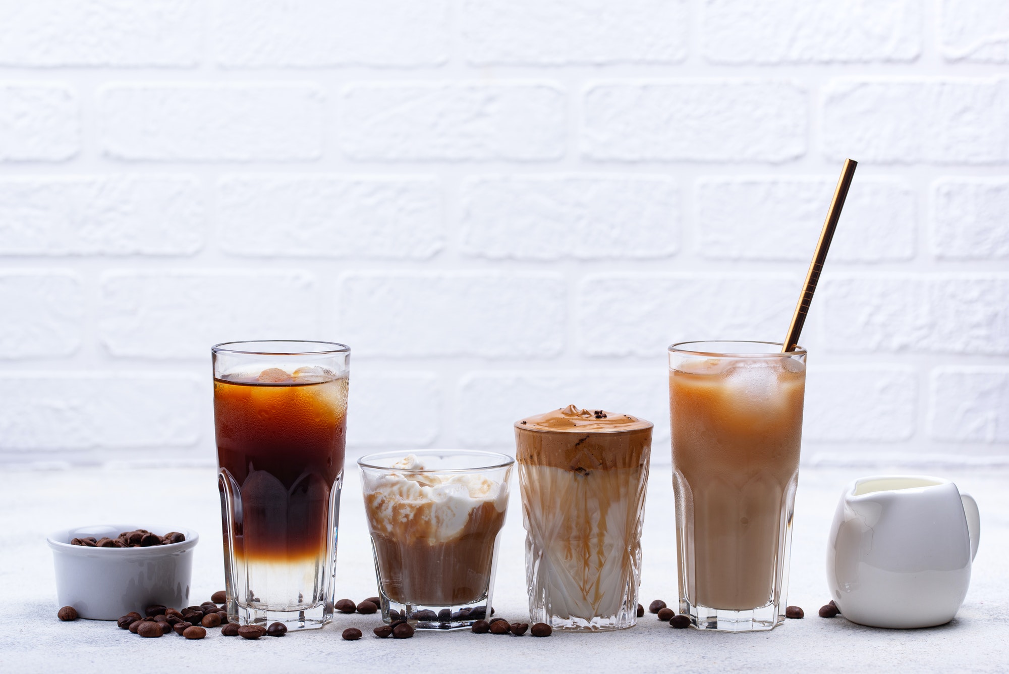 Different trendy cold coffee drink