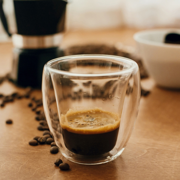 Hot Espresso in glass cup